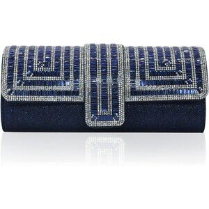 Womens Blue Crystal Sparkly Evening Clutch Purse with Rhinestones Wedding